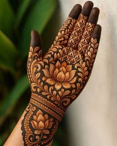 Intricate floral henna mehndi design on a hand